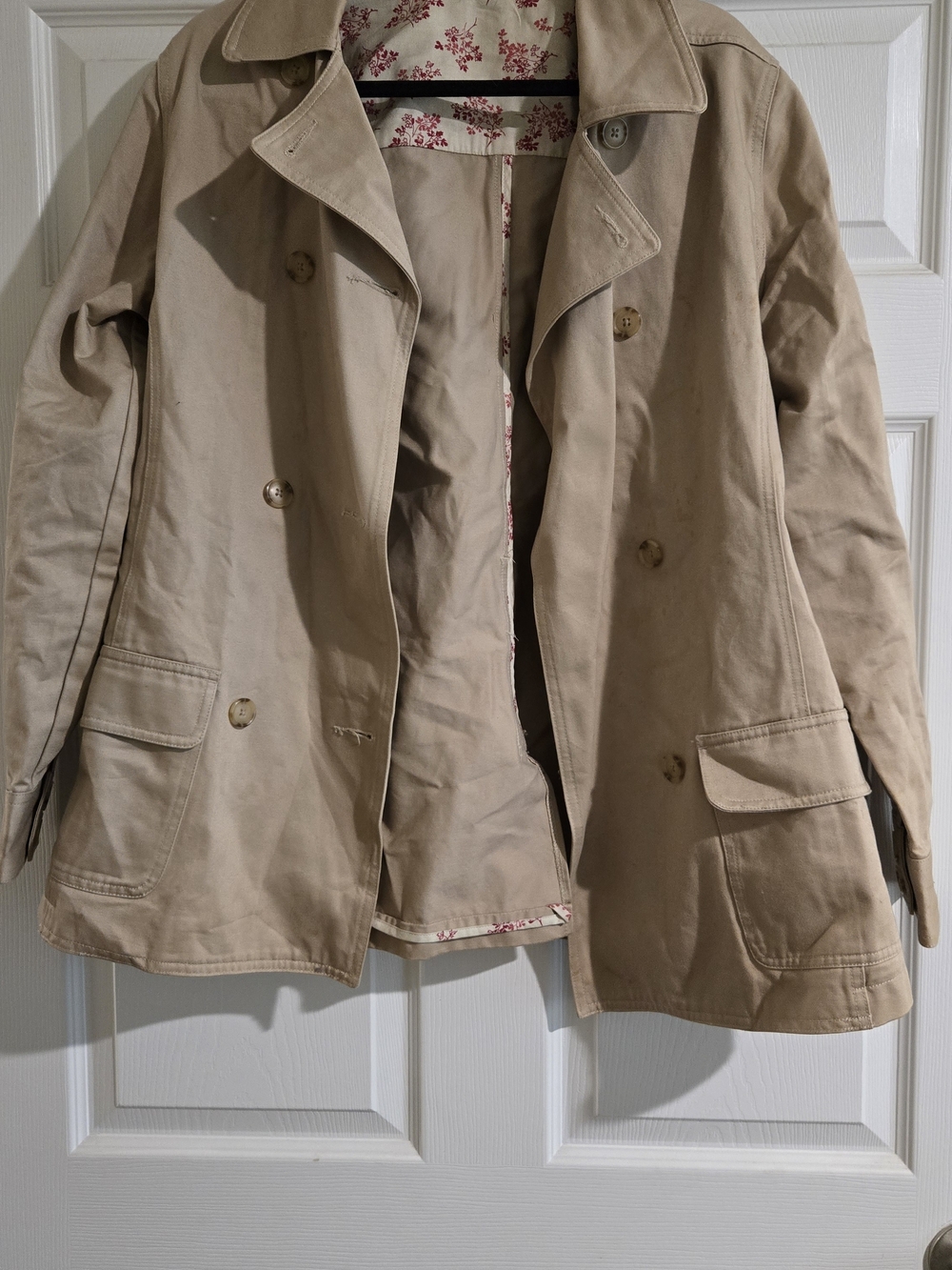 Old Navy Tan Trench Coat with Floral Lining